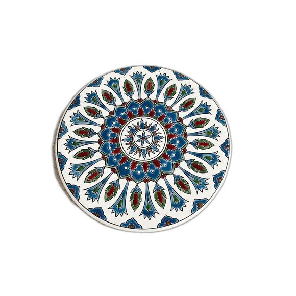 Nassos Keramik Ceramic Art Tile Coaster Hand Made Rodos Hellas Greece Round 6" - Picture 1 of 5